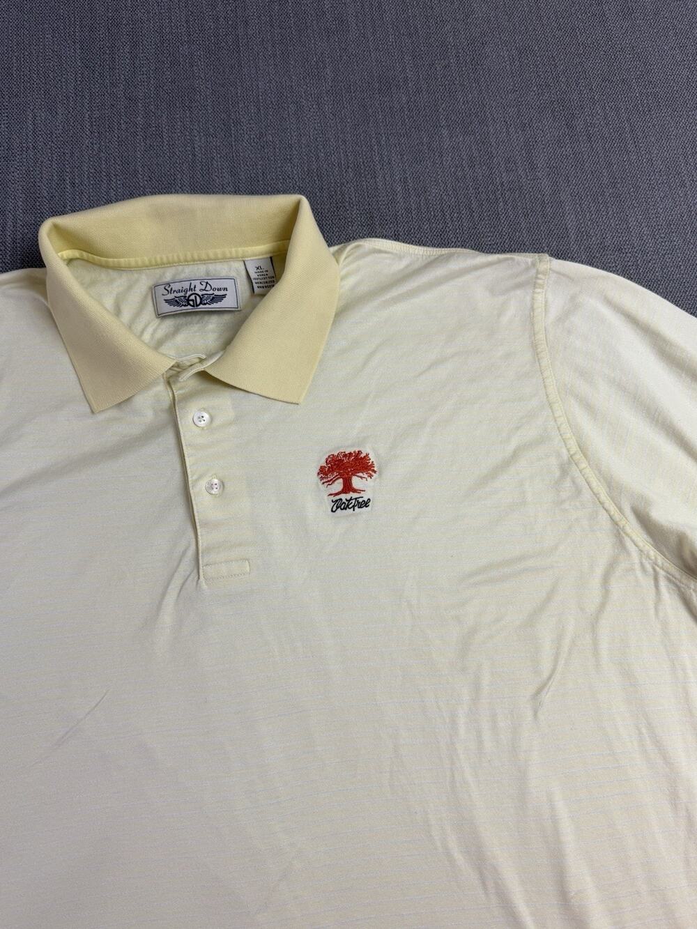 Straight Down Oak Tree Golf Polo Shirt Men’s XL Yellow Striped Mercerized Cotton